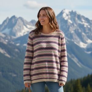 Talbots Fair Isle Sweater Back Zipper Colorful Purple Beige Women's Size 2X NEW